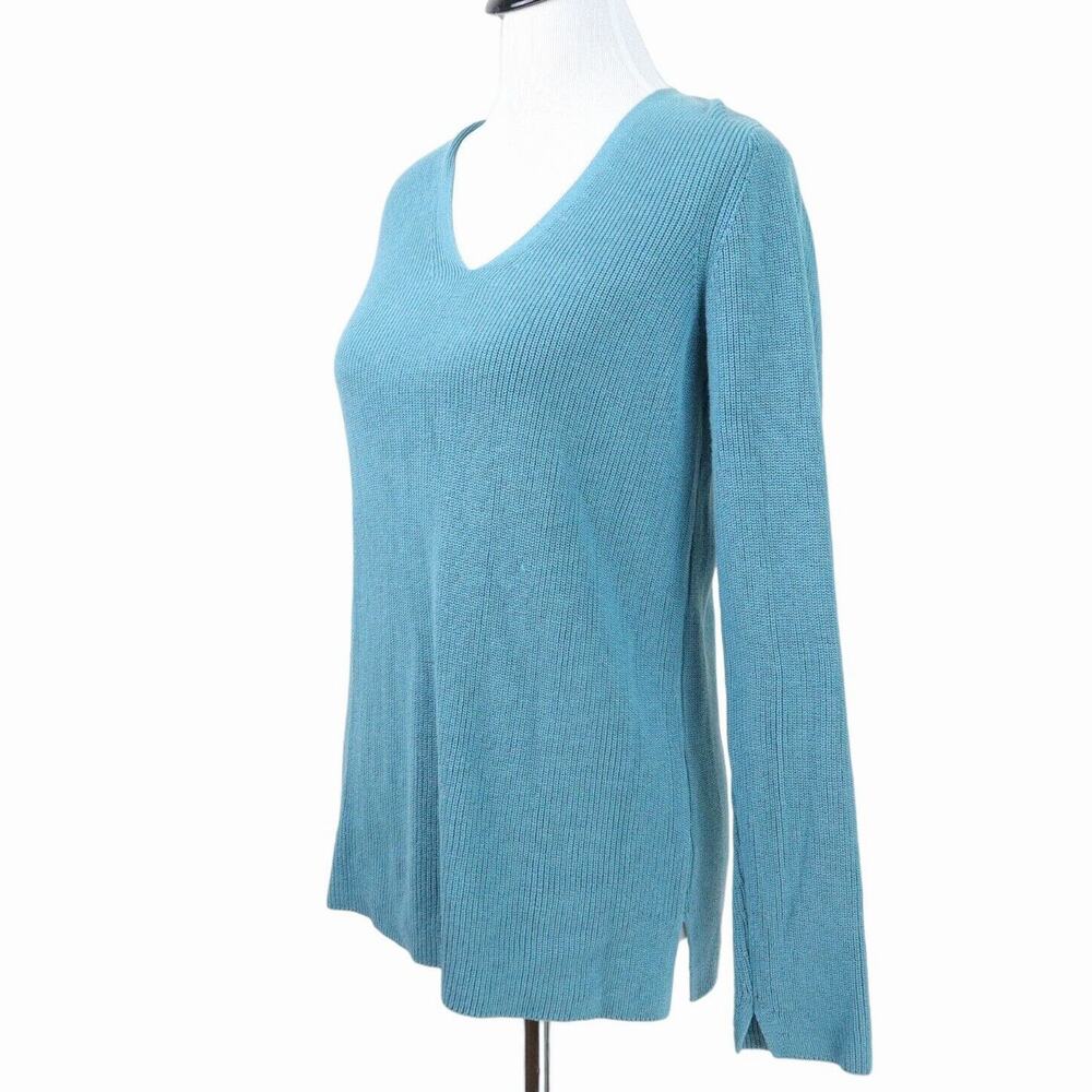 J Jill Size XS Rib Knit Sweater V Neck Pullover Cotton Blend Blue